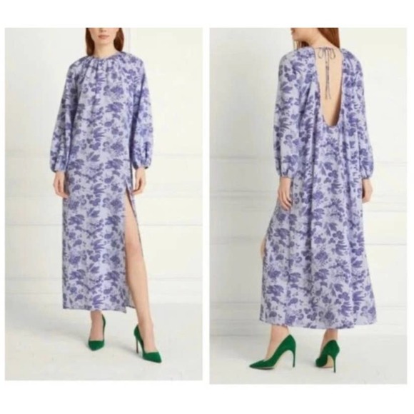 HILL HOUSE The Simone Midi Dress Lilac Purple Tonal Floral Medium - Picture 1 of 14